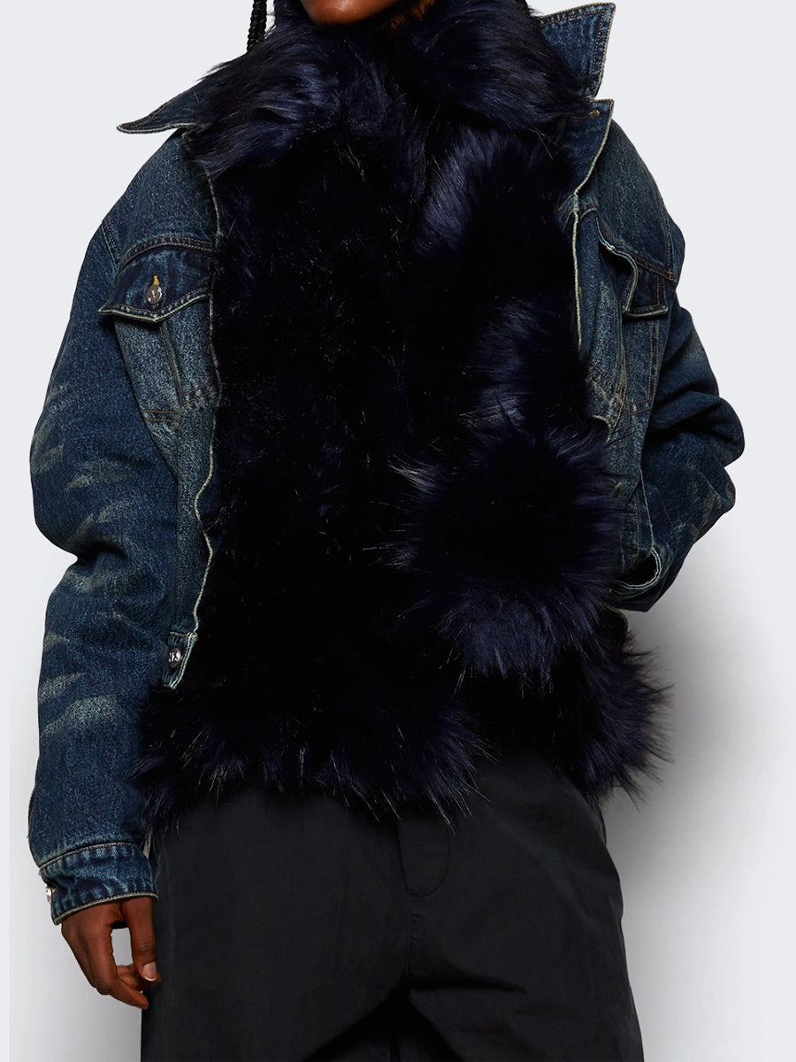 Faux Fur Cinched Denim Jacket
