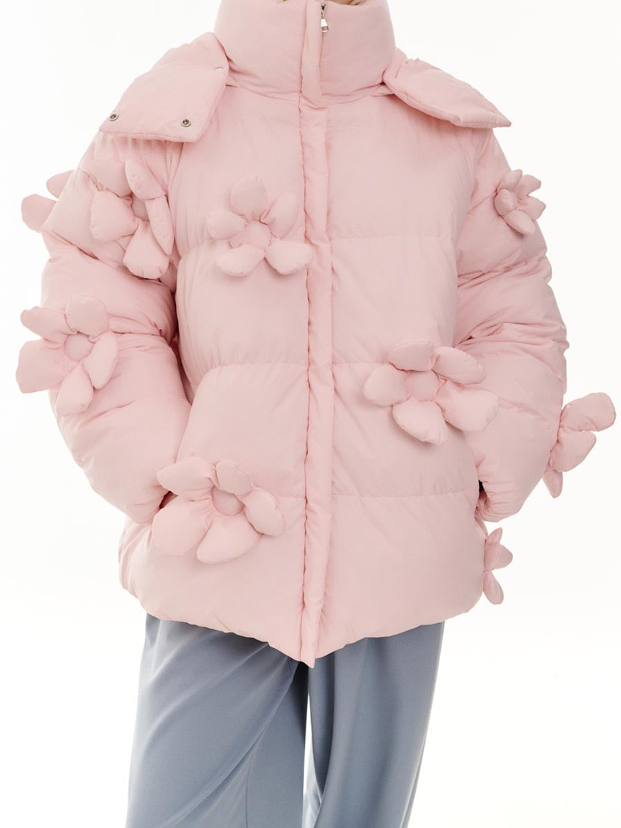 3D Flower Decorative Warm Coat