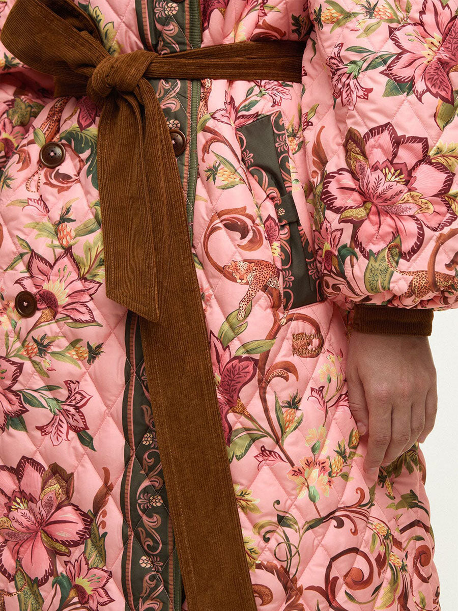Printed Wide Lape Belted Long Coat