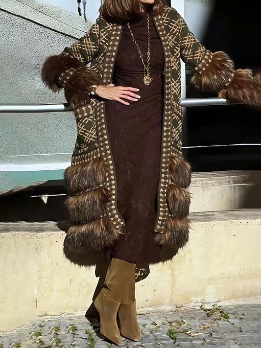 Faux Fur Patchwork Knitted Cardigan