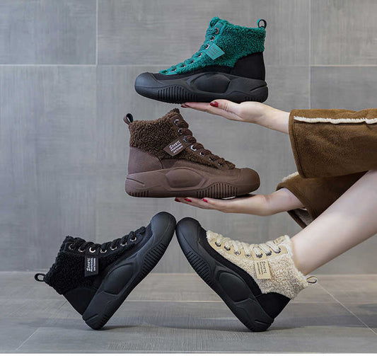 2025Autumn and Winter New with Thick Velvet and High Contrast Thick Bottom Snow Sports and Leisure Non slip Cotton shoes