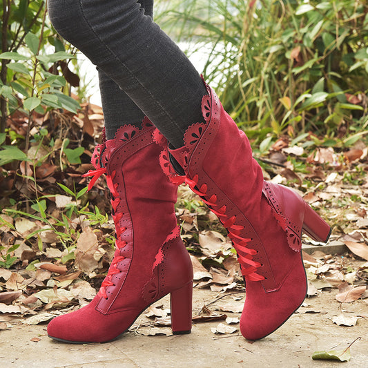 High-heeled lace women's boots