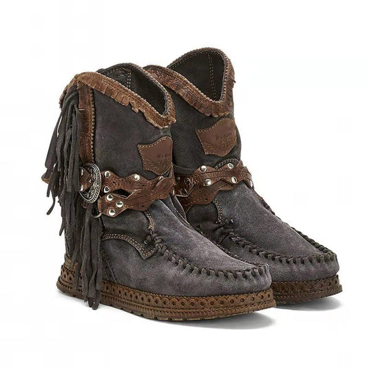 women's tassel burnt-out sole ankle boots