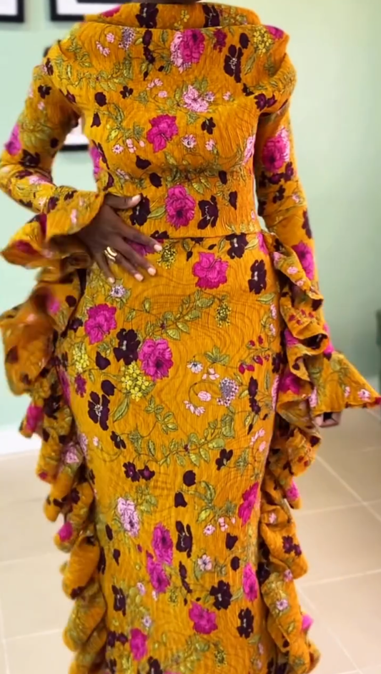 High-neck printed dress